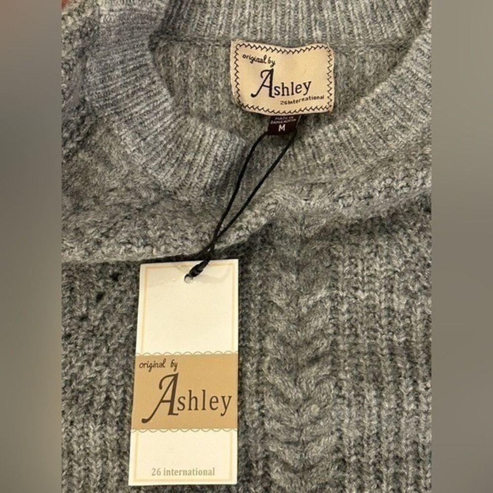 Cottagecore Grey Cable Knit Sweater Medium Coastal Grandma Academia - Picture 4 of 8